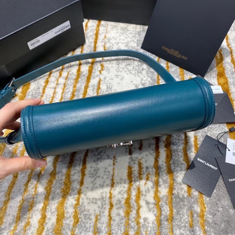 γνήσιας ποιότητας Ysl Saint Laurent τσάντα ώμου Solferino 24cm ασημένιο κουτί υλικού από δέρμα μοσχαριού δέρμα γαλάζιο