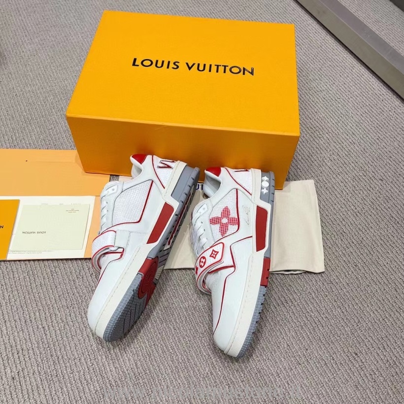 γνήσιας ποιότητας Louis Vuitton Trainer Sneakers μονόγραμμα καμβάς δέρμα μοσχαριού δέρμα φθινόπωρο/χειμώνας 2021 συλλογή 1a98uz κόκκινο