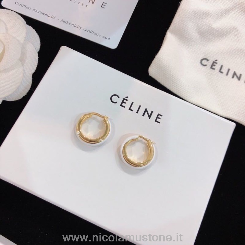 Σκουλαρίκια με κρίκους πρωτότυπης ποιότητας Celine συλλογή άνοιξη/καλοκαίρι 2020 σε χρυσό/λευκό