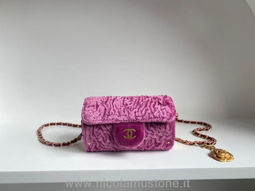 αρχικής ποιότητας Chanel τσάντα κραγιόν 12cm A2285 βελούδο/δέρμα μοσχαριού χρυσό υλικό συλλογή άνοιξη/καλοκαίρι 2022 ροζ