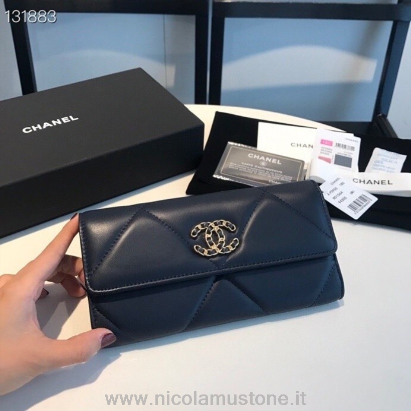αρχικής ποιότητας Chanel 19 μακρύ πορτοφόλι χρυσό υλικό από δέρμα αρνιού συλλογή φθινοπώρου/χειμώνα 2020 μαύρο
