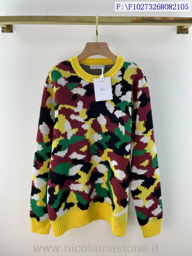 γνήσιας ποιότητας Christian Dior Camouflage Cashmere Print πουλόβερ συλλογή φθινόπωρο/χειμώνας 2021 κίτρινο