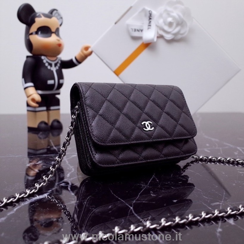αρχικής ποιότητας Chanel Mini Woc τσάντα 15cm A1649 με κόκκους δέρμα μοσχαριού ασημί υλικό συλλογή άνοιξη/καλοκαίρι 2022 μαύρο