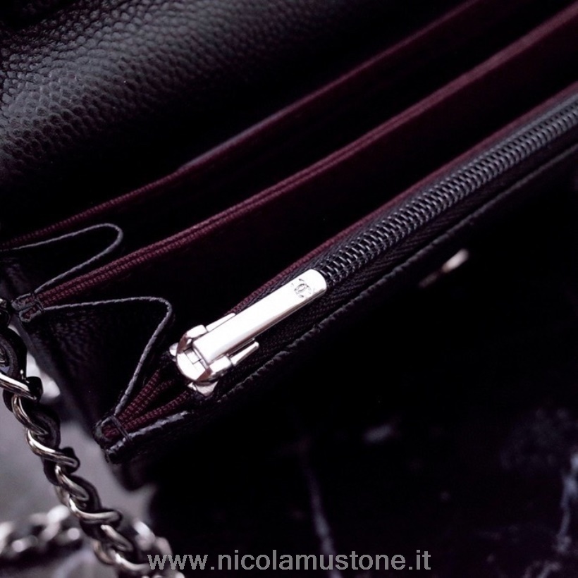 αρχικής ποιότητας Chanel Mini Woc τσάντα 15cm A1649 με κόκκους δέρμα μοσχαριού ασημί υλικό συλλογή άνοιξη/καλοκαίρι 2022 μαύρο