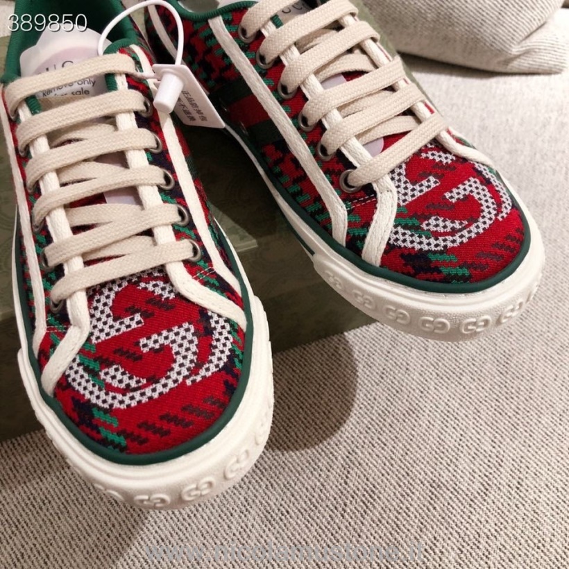 γνήσιας ποιότητας Gucci Tennis 1977 Sneakers με χαμηλό επάνω μέρος από δέρμα μοσχαριού φθινόπωρο/χειμώνας 2021 συλλογή κόκκινο/πράσινο