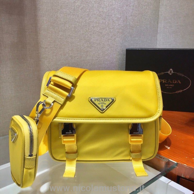 γνήσιας ποιότητας Prada κάμερα νάιλον τσάντα χιαστί 25cm 2vd034 συλλογή άνοιξη/καλοκαίρι 2020 κίτρινο