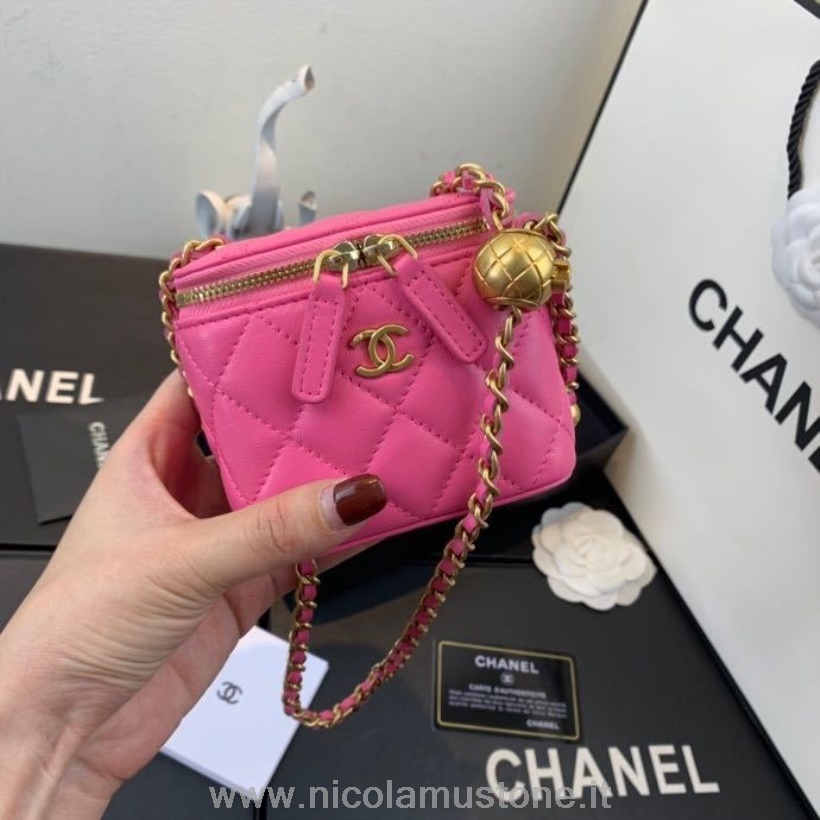 Πρωτότυπος ποιότητας Chanel μίνι νεσεσέρ τσαντάκι ώμου 10cm χρυσό δερμάτινο δέρμα αρνιού συλλογή άνοιξη/καλοκαίρι 2020 Hot Pink