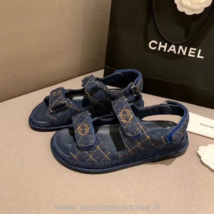 γνήσιας ποιότητας Chanel Denim Velcro σανδάλια παραλίας δέρμα μοσχαριού συλλογή άνοιξη/καλοκαίρι 2020 μπλε