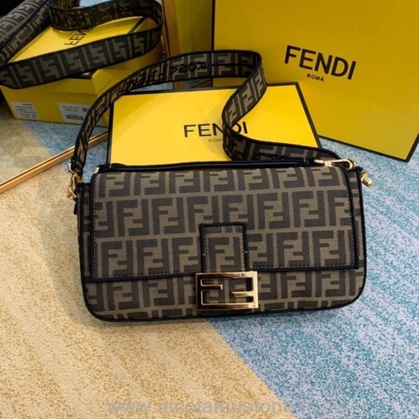 αρχικής ποιότητας Fendi Ff λογότυπο τσάντα μπαγκέτα καμβάς 32cm συλλογή φθινόπωρο/χειμώνας 2020 καφέ