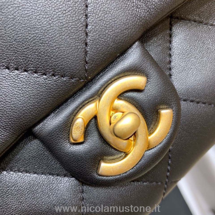 αρχικής ποιότητας Chanel κυκλική τσάντα λαβής 24cm δέρμα αρνιού άνοιξη/καλοκαίρι 2020 πράξη 1 συλλογή μαύρο