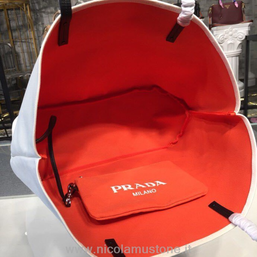 αρχικής ποιότητας Prada καμβάς μαϊμού τσάντα Tote 42cm 1bg220 καμβάς συλλογή άνοιξη/καλοκαίρι 2018 λευκό