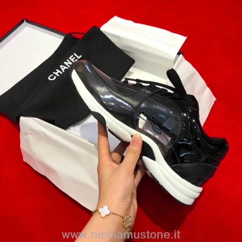 αυθεντική ποιότητα Chanel Calfskin Patent Calfskin Pvc  Sneakers από δέρμα αρνιού Lowtop συλλογή άνοιξη/καλοκαίρι Act 2 2018 μαύρο/διάφανο
