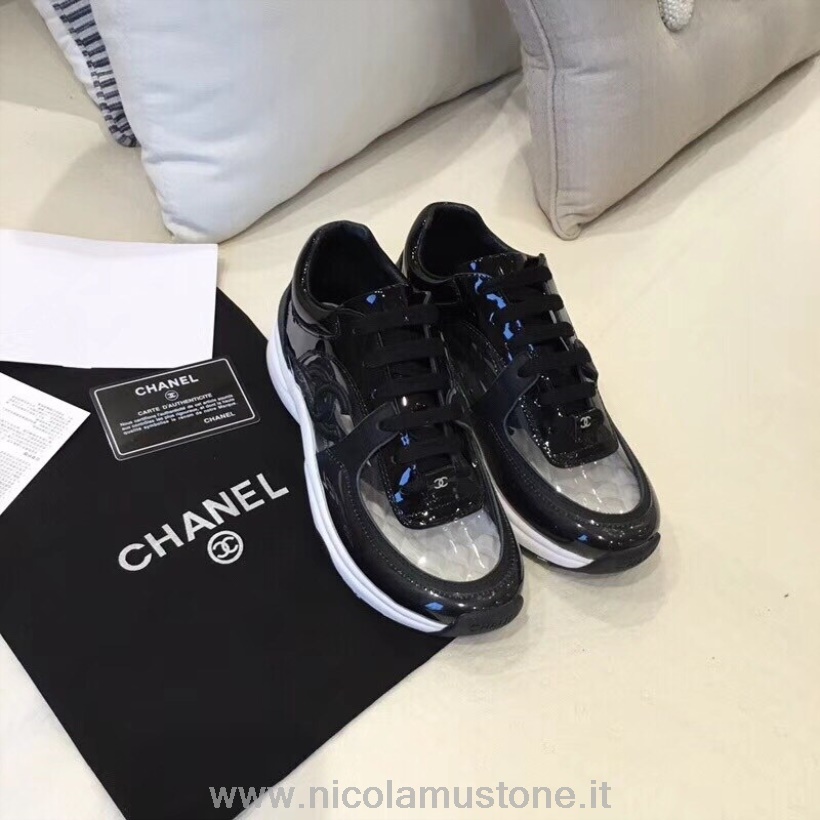 αυθεντική ποιότητα Chanel Calfskin Patent Calfskin Pvc  Sneakers από δέρμα αρνιού Lowtop συλλογή άνοιξη/καλοκαίρι Act 2 2018 μαύρο/διάφανο