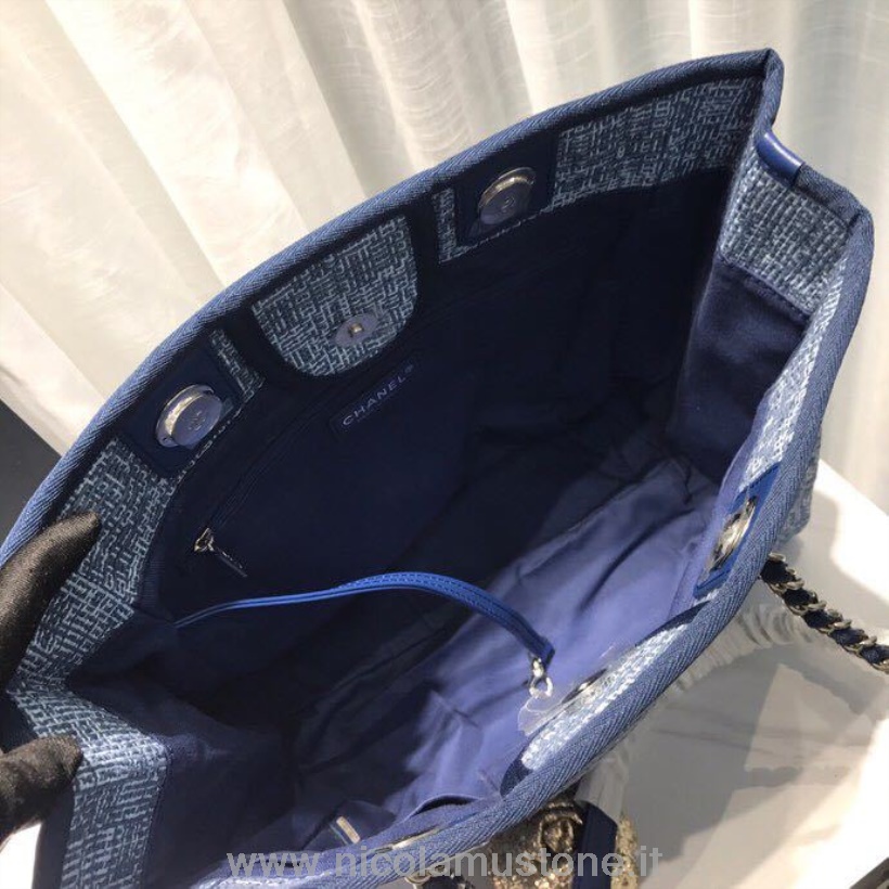 γνήσιας ποιότητας Chanel Deauville Tote 34cm πάνινη τσάντα άνοιξη/καλοκαίρι 2019 συλλογή γαλάζιο τζιν Multi
