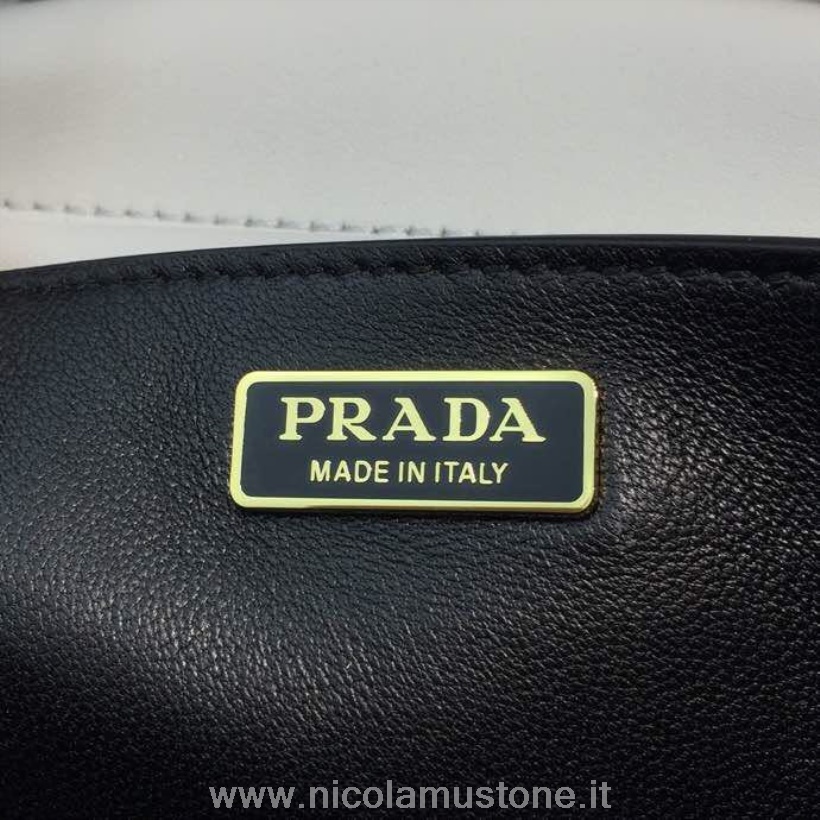 γνήσιας ποιότητας Prada Cahier τσάντα 20cm 1bd045 τζιν/δέρμα μοσχαριού συλλογή άνοιξη/καλοκαίρι 2018 λευκό/κόκκινο