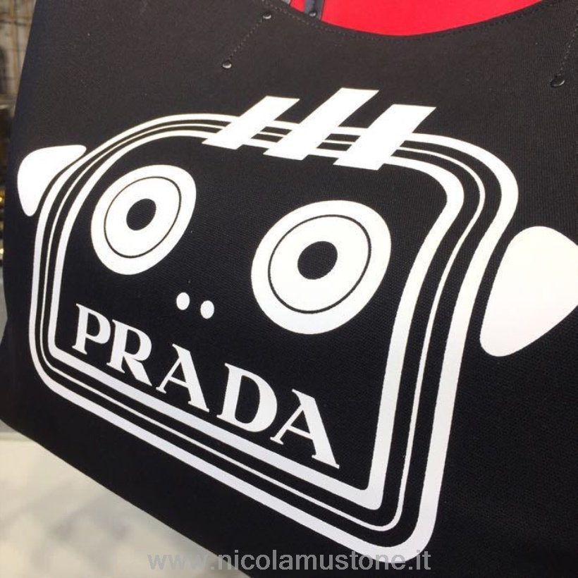 γνήσιας ποιότητας Prada ρομπότ τσάντα από καμβά 42cm 1bg220 καμβάς συλλογή άνοιξη/καλοκαίρι 2018 μαύρο