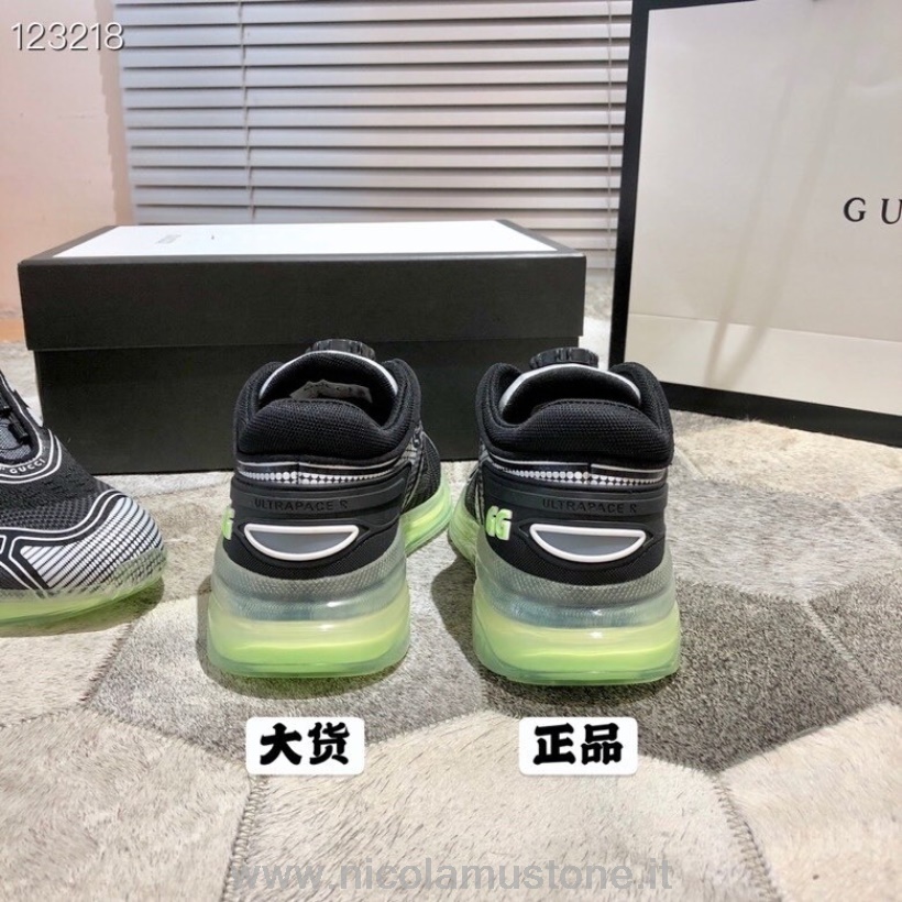 γνήσιας ποιότητας Gucci Ultrapace R πλεκτά ανδρικά αθλητικά παπούτσια φθινόπωρο/χειμώνας 2020 συλλογή σκούρο γκρι/κίτρινο νέον