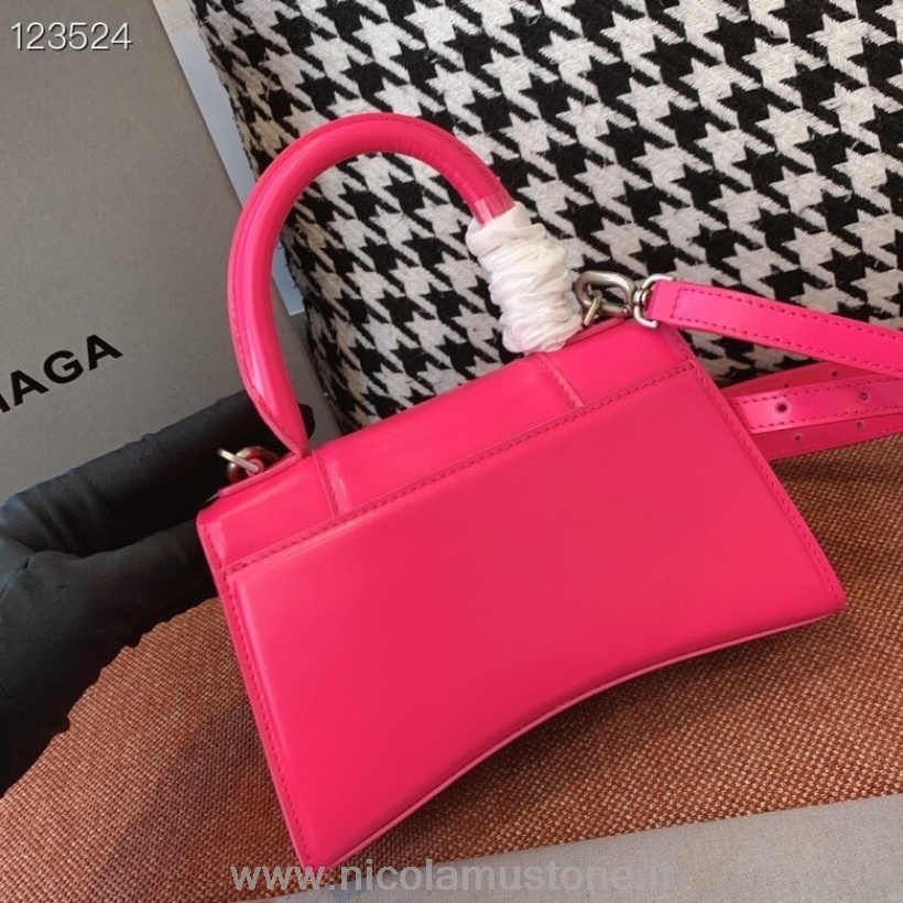 γνήσιας ποιότητας Balenciaga τσάντα κλεψύδρας 20 εκ δέρμα μοσχαριού παλαιωμένο ασημί υλικό συλλογή φθινόπωρο/χειμώνας 2020 ζεστό ροζ