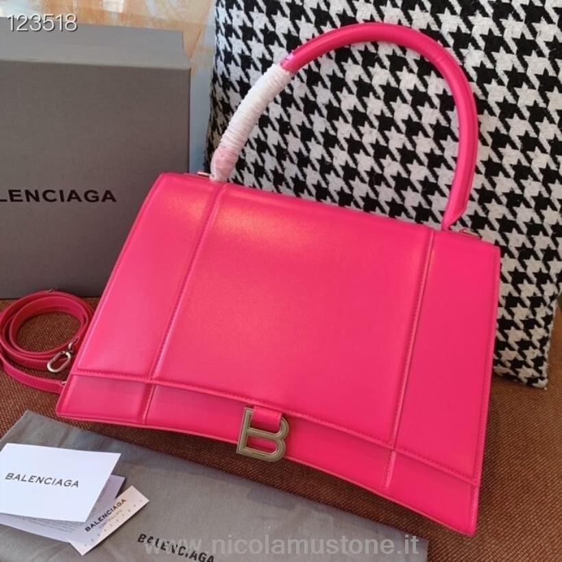 γνήσιας ποιότητας Balenciaga τσάντα κλεψύδρας 32 εκ δέρμα μοσχαριού παλαιωμένο ασημί υλικό συλλογή φθινόπωρο/χειμώνας 2020 ζεστό ροζ