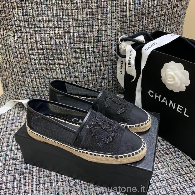 αρχικής ποιότητας Chanel Cc λογότυπο δικτυωτό γκρο διάφανο εσπαντρίγιες δέρμα αρνιού άνοιξη/καλοκαίρι 2019 πράξη 1 συλλογή μαύρο