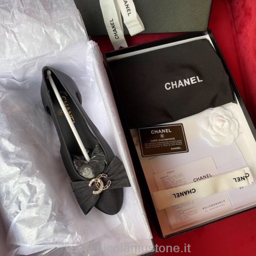 γνήσιας ποιότητας Chanel φιόγκος διακοσμημένος φλατ δέρμα μοσχαριού φθινόπωρο/χειμώνας 2020 συλλογή μαύρο