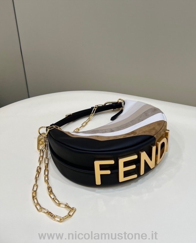 γνήσιας ποιότητας Fendi Fendigraphy στρογγυλή τσάντα 30cm 80056 σουέτ/δέρμα μοσχαριού χρυσό υλικό συλλογή άνοιξη/καλοκαίρι 2022 Nude/μαύρο