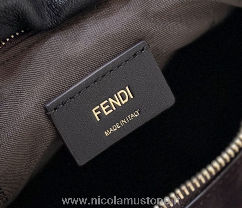γνήσιας ποιότητας Fendi Fendigraphy στρογγυλή τσάντα 30cm 80056 σουέτ/δέρμα μοσχαριού χρυσό υλικό συλλογή άνοιξη/καλοκαίρι 2022 μαύρο