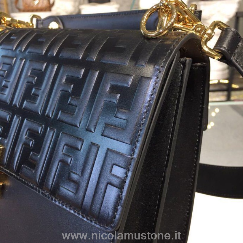 γνήσιας ποιότητας Fendi Ff ανάγλυφη τσάντα Kan I 25cm δέρμα μοσχαριού συλλογή Pre-fall 2018 μαύρο