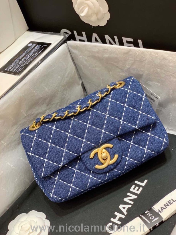 γνήσιας ποιότητας Chanel Denim Flap Bag 20cm δέρμα αρνιού άνοιξη/καλοκαίρι 2020 Act 1 συλλογή Blue Jean