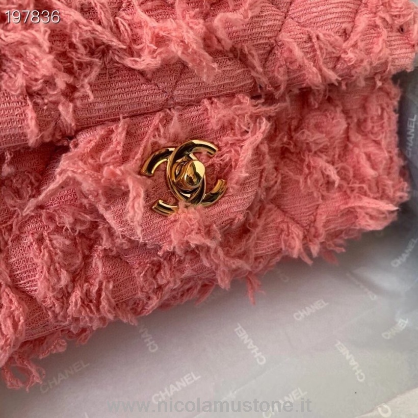 αρχικής ποιότητας τσάντα Mini Flap Chanel 20cm δέρμα τουίντ/δέρμα αρνιού χρυσό υλικό κρουαζέ 2021 εποχιακή συλλογή ροζ