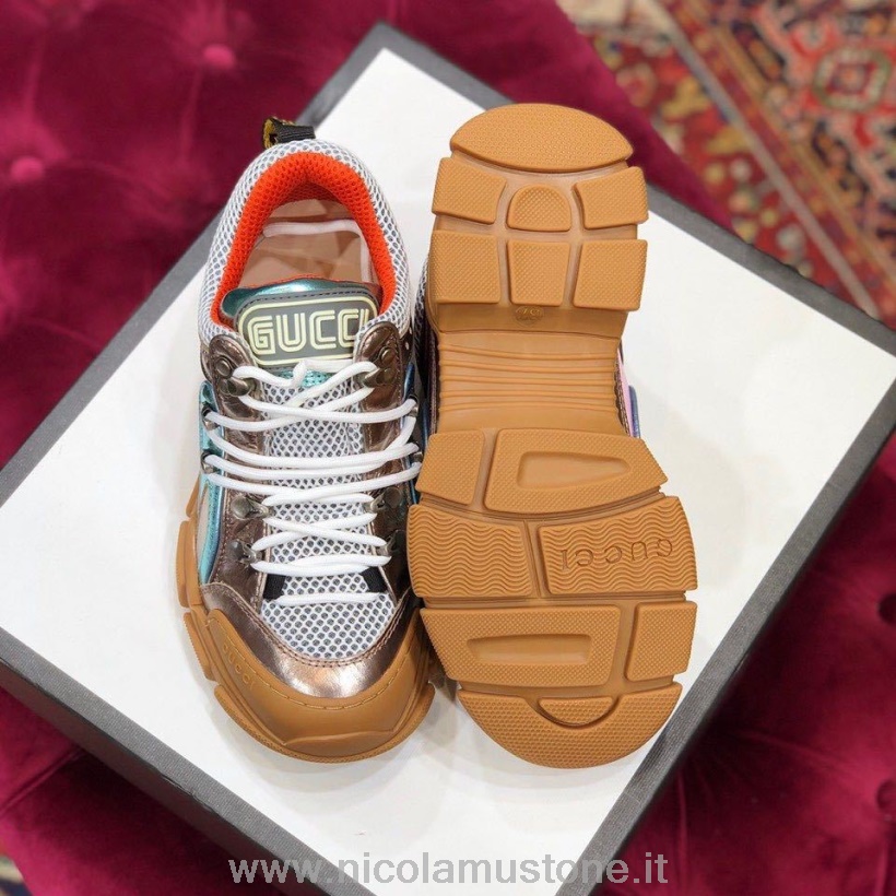 γνήσιας ποιότητας Gucci Flashtrek Gg Sneakers δέρμα μοσχαριού φθινόπωρο/χειμώνας 2019 συλλογή λευκό/μεταλλικό ροζ/μπλε