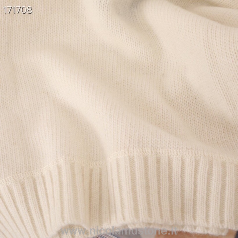 γνήσιας ποιότητας Prada Intarsia πλεκτό λογότυπο πουλόβερ πουλόβερ φθινόπωρο/χειμώνας 2020 συλλογή λευκό
