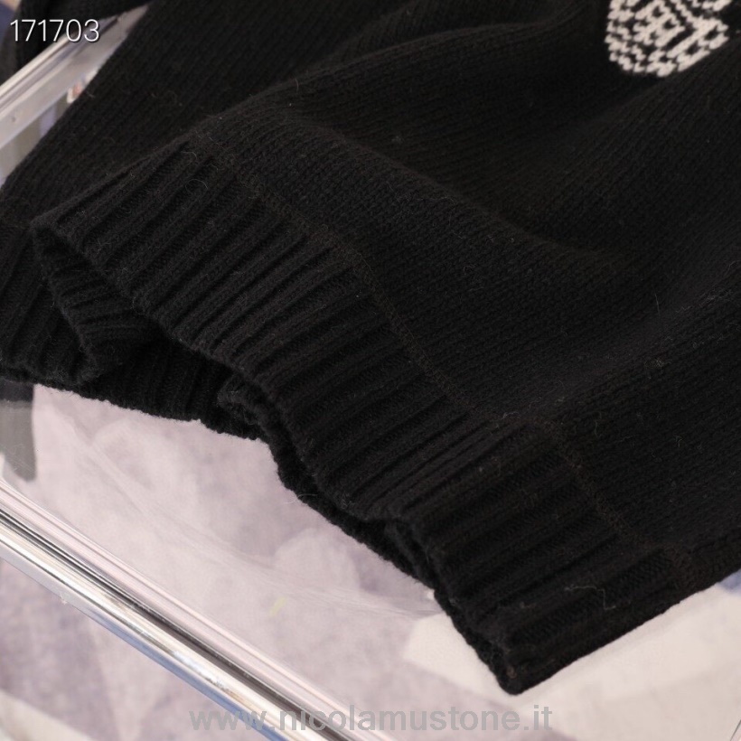 γνήσιας ποιότητας Prada Intarsia πλεκτό λογότυπο πουλόβερ πουλόβερ φθινόπωρο/χειμώνας 2020 συλλογή μαύρο