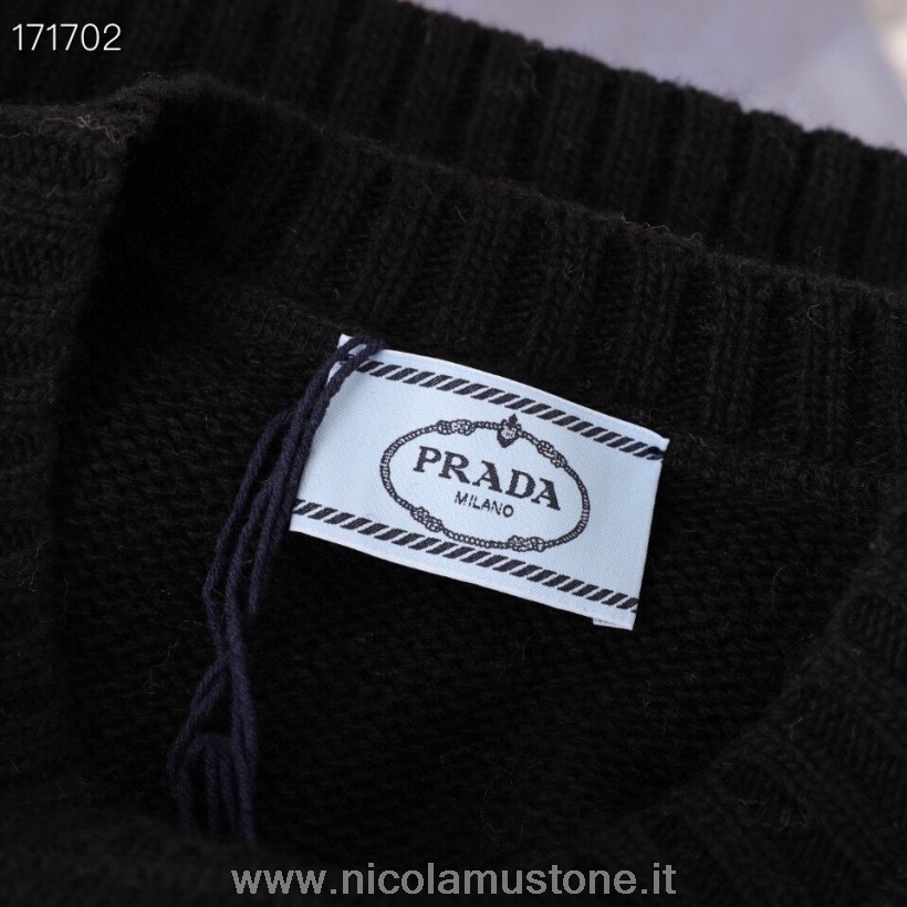 γνήσιας ποιότητας Prada Intarsia πλεκτό λογότυπο πουλόβερ πουλόβερ φθινόπωρο/χειμώνας 2020 συλλογή μαύρο