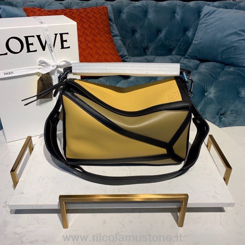 αρχικής ποιότητας Loewe Colorblock τσάντα παζλ 30cm δέρμα μοσχαριού συλλογή άνοιξη/καλοκαίρι 2020 κίτρινο/μαύρο