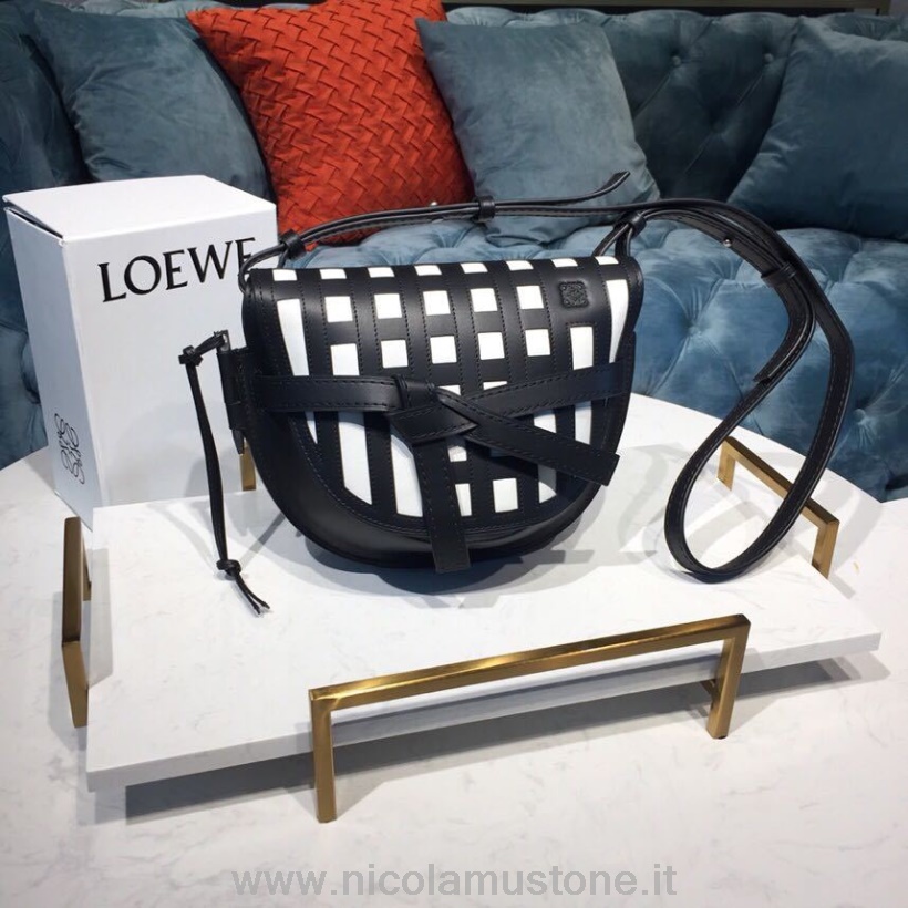 αρχικής ποιότητας Loewe Gate Grid Bag 26cm δέρμα μοσχαριού συλλογή άνοιξη/καλοκαίρι 2019 μαύρο/άσπρο