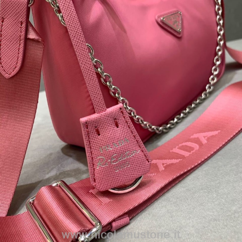 αρχικής ποιότητας Prada Re-edition 2005 νάιλον τσάντα Hobo 24cm συλλογή άνοιξη/καλοκαίρι 2020 Hot Pink