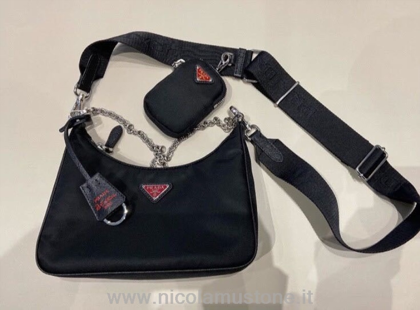 αρχικής ποιότητας Prada Re-edition 2005 νάιλον τσάντα Hobo 24cm συλλογή άνοιξη/καλοκαίρι 2020 μαύρο/κόκκινο