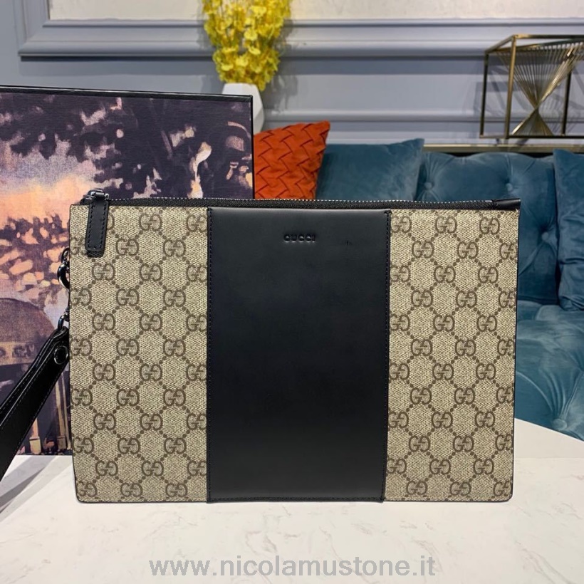 Γνήσια θήκη με φερμουάρ με μοτίβο Gucci Gucissima 30cm δερμάτινη επένδυση καμβάς φθινόπωρο/χειμώνας 2019 συλλογή καφέ/μαύρο