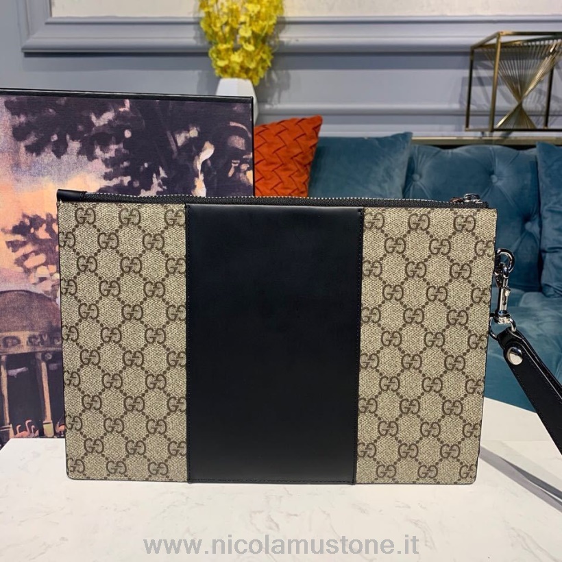 Γνήσια θήκη με φερμουάρ με μοτίβο Gucci Gucissima 30cm δερμάτινη επένδυση καμβάς φθινόπωρο/χειμώνας 2019 συλλογή καφέ/μαύρο