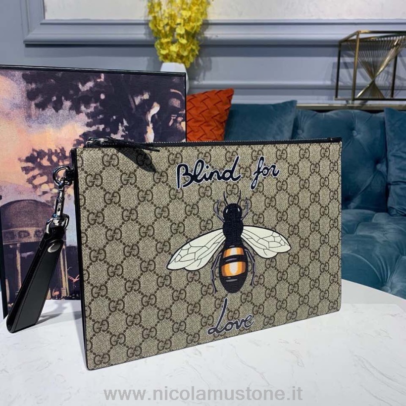 Γνήσια θήκη με φερμουάρ με μοτίβο μέλισσας Gucci 30cm δερμάτινη επένδυση καμβάς φθινόπωρο/χειμώνας 2019 συλλογή καφέ