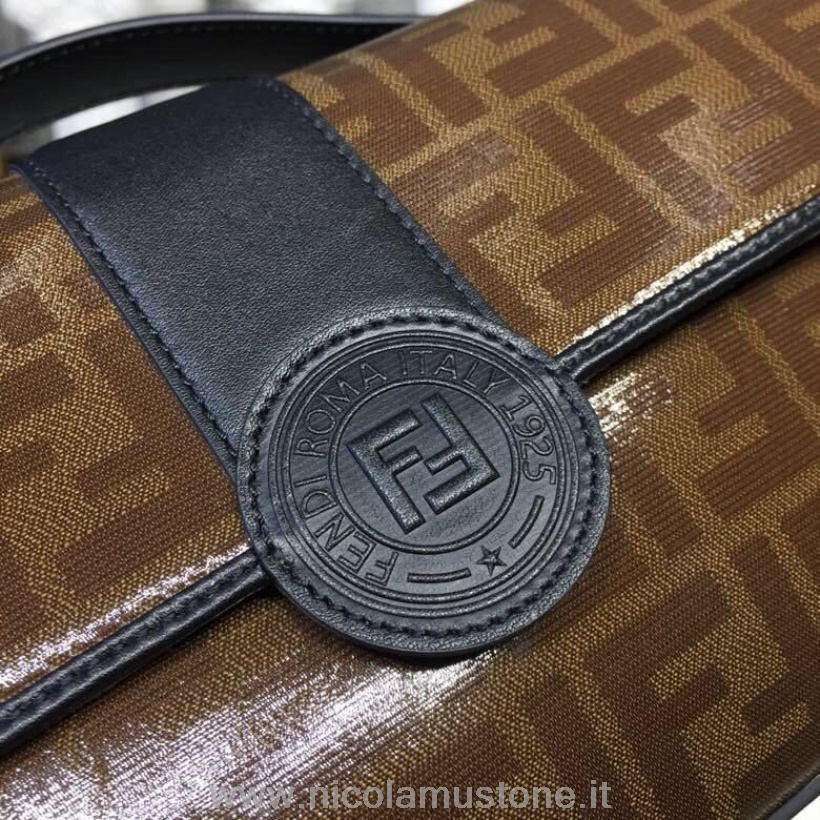 γνήσιας ποιότητας Fendi Double Ff Baguette τσάντα ώμου 26cm δέρμα μοσχαριού συλλογή άνοιξη/καλοκαίρι 2019 καφέ/μαύρο
