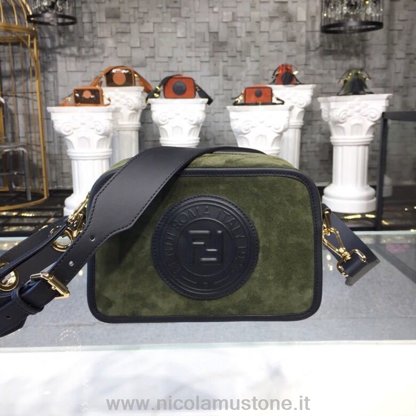 γνήσιας ποιότητας Fendi Ff Stamp θήκη κάμερας τσάντα 24cm σουέτ δέρμα μοσχαριού συλλογή άνοιξη/καλοκαίρι 2019 πράσινο ελιά