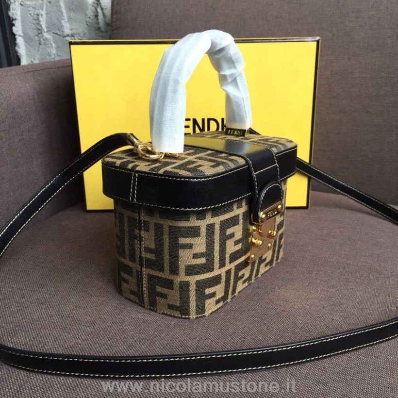 γνήσιας ποιότητας Fendi καμβάς Ff Logo νεσεσέρ τσάντα ομορφιάς 18cm δέρμα μοσχαριού συλλογή άνοιξη/καλοκαίρι 2019 μαύρο