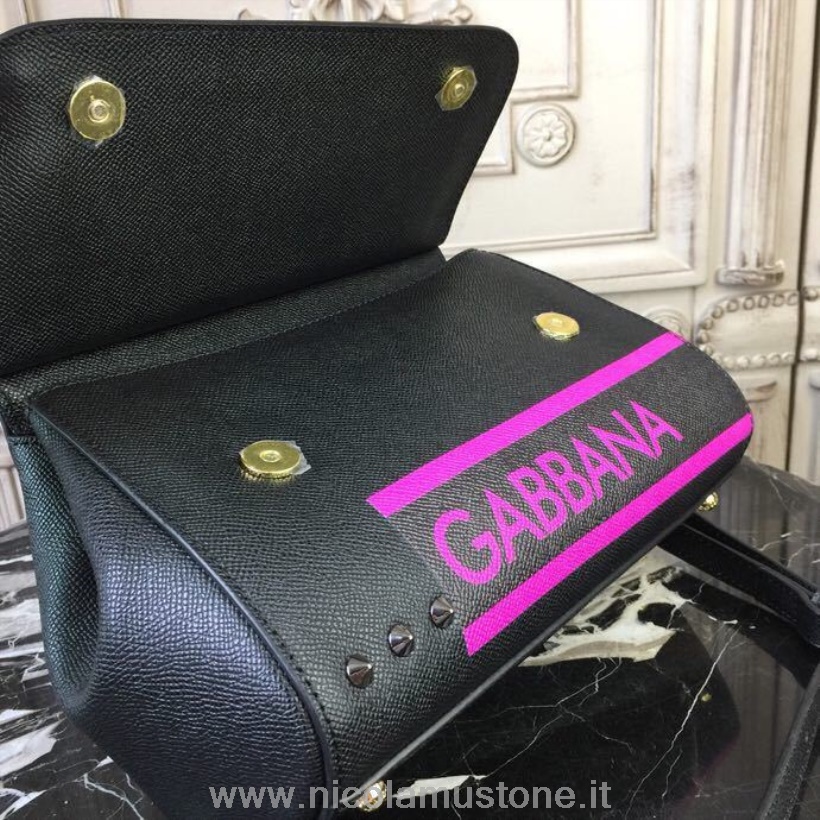 αρχικής ποιότητας Dolce Gabbana κανονική επιλογή Love Print Sicily τσάντα 26cm δέρμα μοσχαριού φθινόπωρο/χειμώνας 2018 συλλογή μαύρο