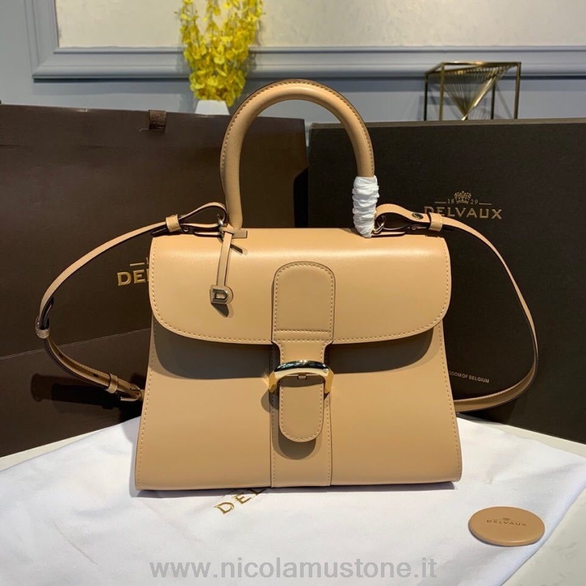 γνήσιας ποιότητας Delvaux Brillant Mm τσάντα πτερύγιο τσάντα 28cm δέρμα μοσχαριού χρυσό υλικό συλλογή φθινόπωρο/χειμώνας 2019 μπεζ