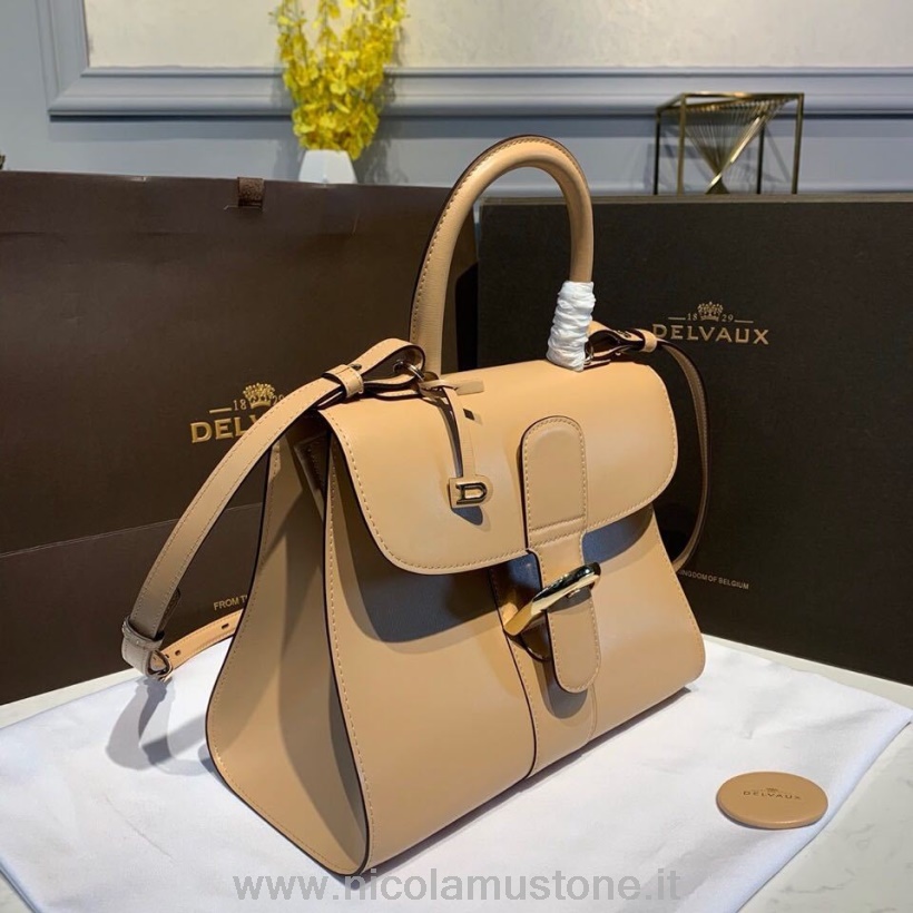 γνήσιας ποιότητας Delvaux Brillant Mm τσάντα πτερύγιο τσάντα 28cm δέρμα μοσχαριού χρυσό υλικό συλλογή φθινόπωρο/χειμώνας 2019 μπεζ
