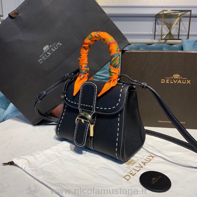 γνήσιας ποιότητας Delvaux Sellier Brillant Bb Satchel Flap τσάντα 20cm με κόκκους δέρμα μοσχαριού χρυσό υλικό συλλογή φθινόπωρο/χειμώνας 2019 μαύρο