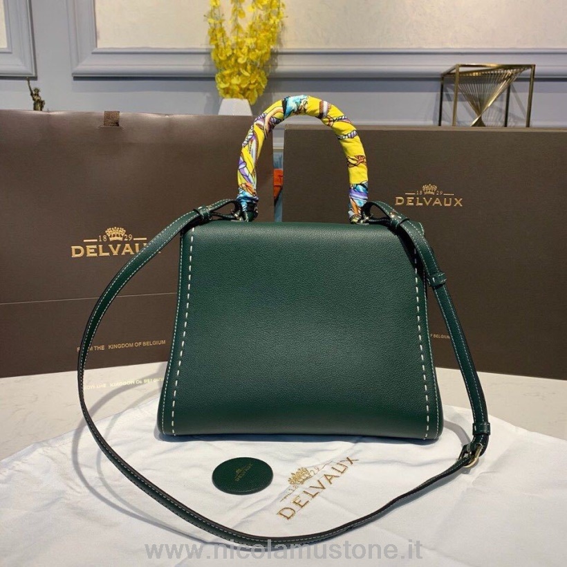γνήσιας ποιότητας Delvaux Sellier Brillant πτερύγιο τσάντας τσάντα 28cm από δέρμα μοσχαριού σε κόκκους χρυσό υλικό συλλογή φθινόπωρο/χειμώνα 2019 σκούρο πράσινο