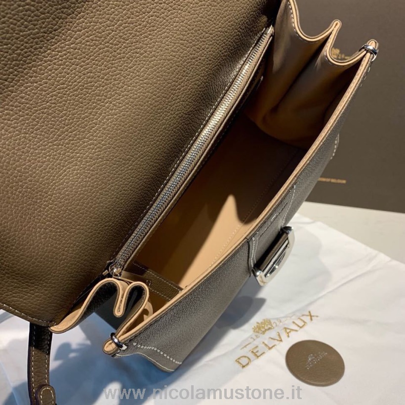 γνήσιας ποιότητας Delvaux Sellier Brillant πτερύγιο τσάντας τσάντα 28cm από δέρμα μοσχαριού σε κόκκους χρυσό υλικό συλλογή φθινόπωρο/χειμώνας 2019 σκούρο γκρι